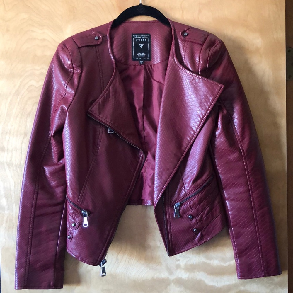 Needs repair - GUESS Brick Red Faux Leather Moto Jacket - Small